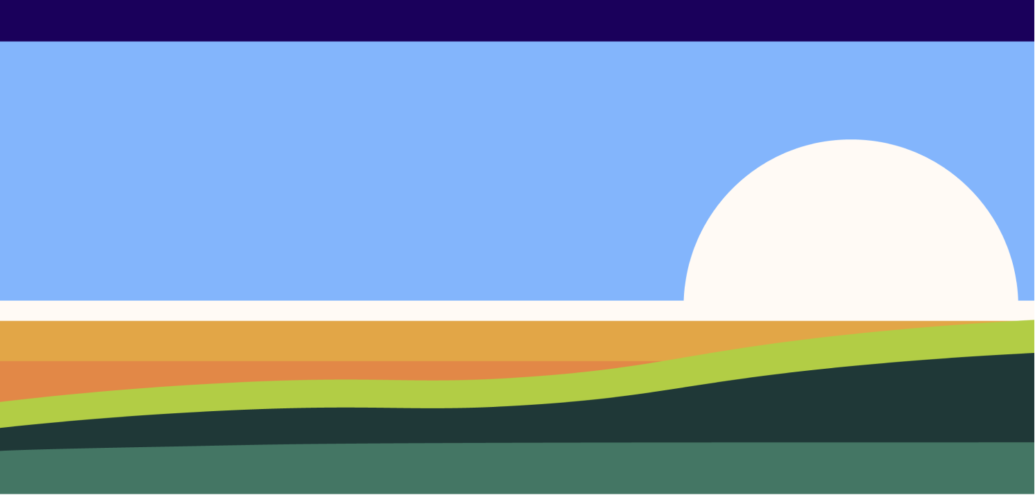 Sunrise graphic with added green hills in foreground